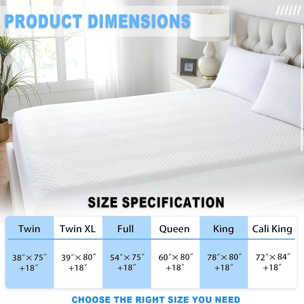 BALEINE Waterproof Queen Mattress Protector with 8''-21'' Deep Pocket - new